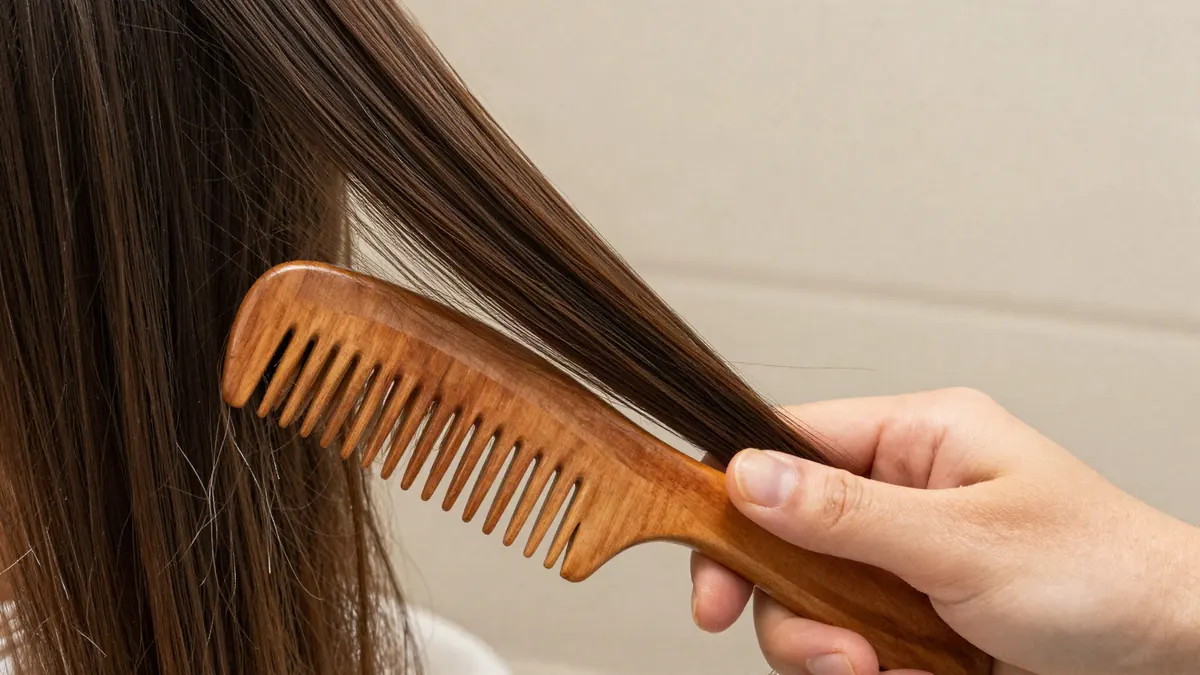 باز کردن انتهای موی نمدار با شانهٔ چوبی دندانهدرشت