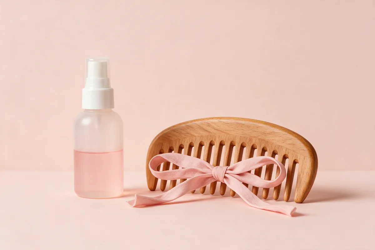 بطری اسپری ساده و شانهٔ چوبی برای اسپری گره بازکن مو کودک