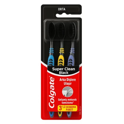 مسواک کلگیت مشکی مدل Super Clean Black بسته ۳ عددی